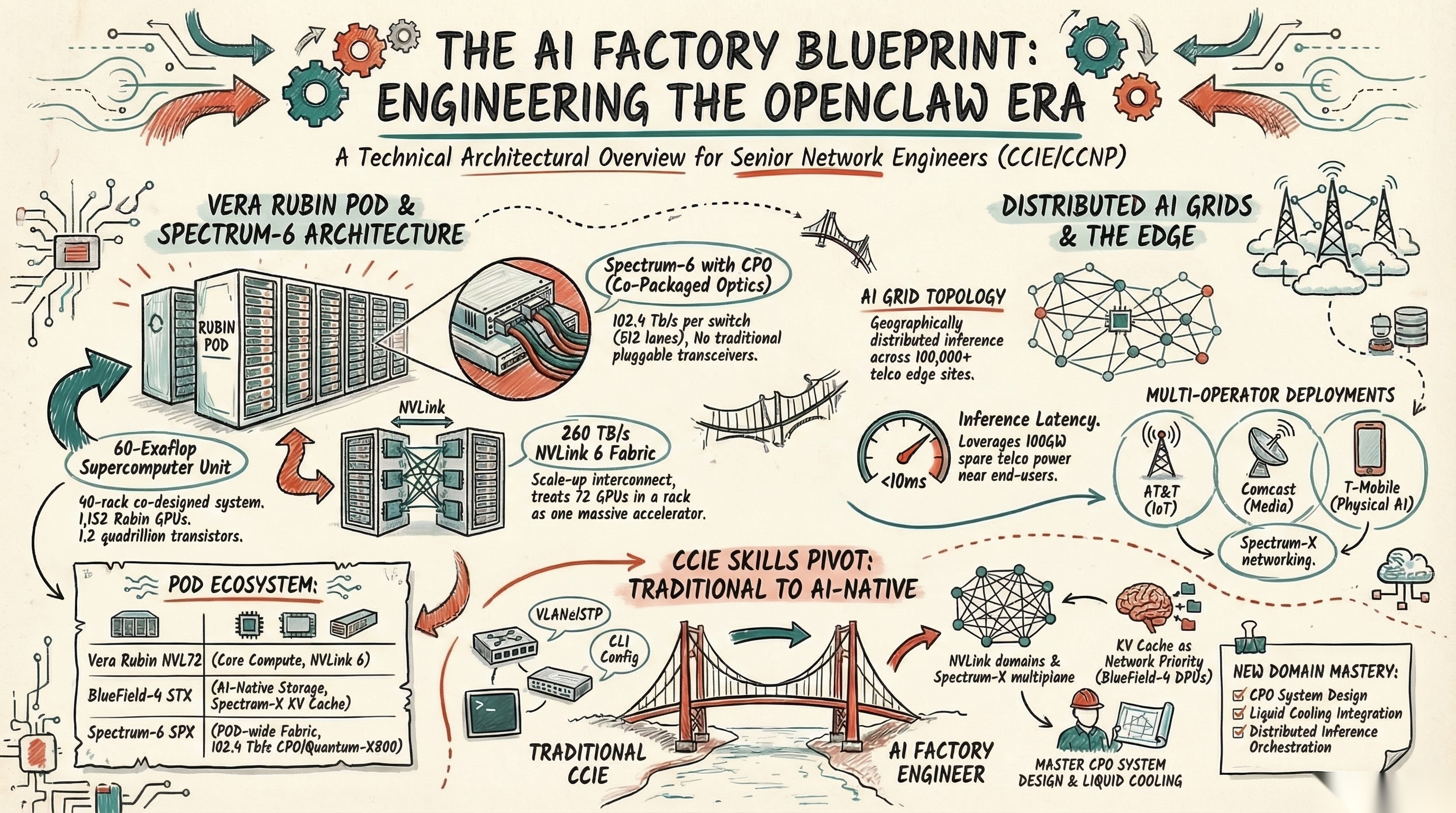 Nvidia AI factory blueprint showing Vera Rubin POD architecture, distributed AI Grids, and network engineering skills